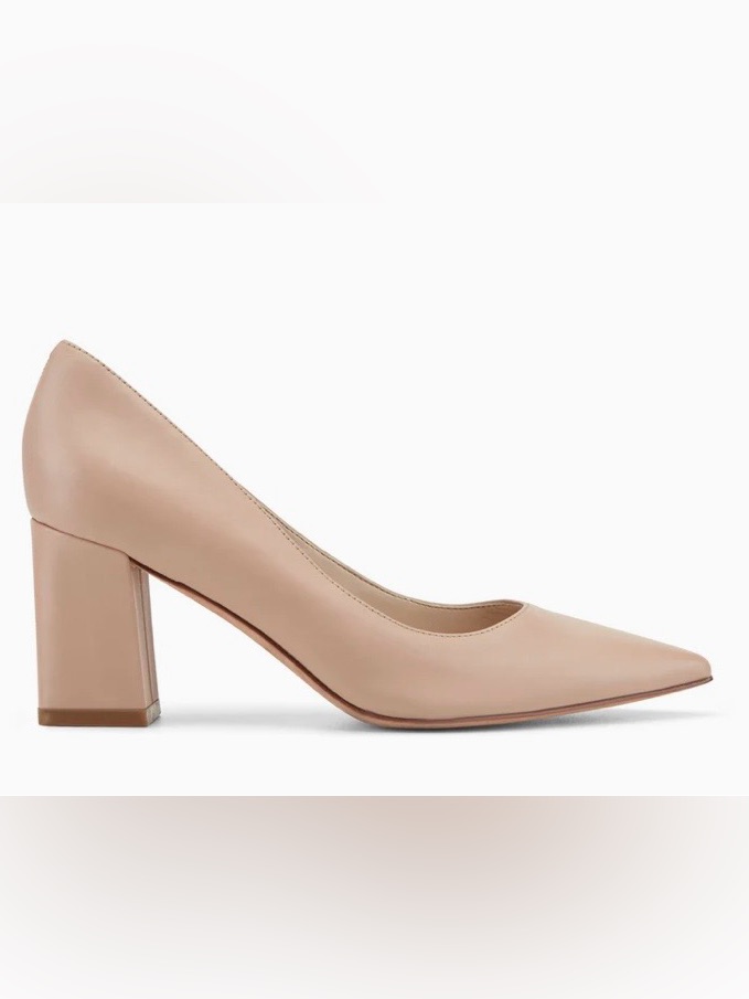 Marc Fischer Zala Block Heel Pointy Toe Leather Pump Size 5 Neutral Career
